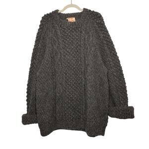 Vintage Spelana Handknit Wool 46 Grandpa Cableknit Fisherman Sweater